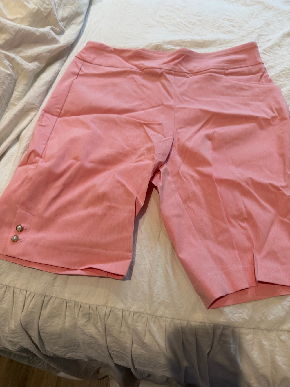 Coral Bay Pink Bermuda Shorts with Button Hem
